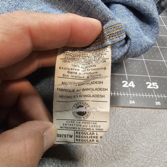Vintage Carhartt Denim Shirt Large S97STW Metal Buttons Classic Workwear Read! - Picture 8 of 16